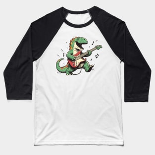 T-Rex Playing Guitar Baseball T-Shirt
